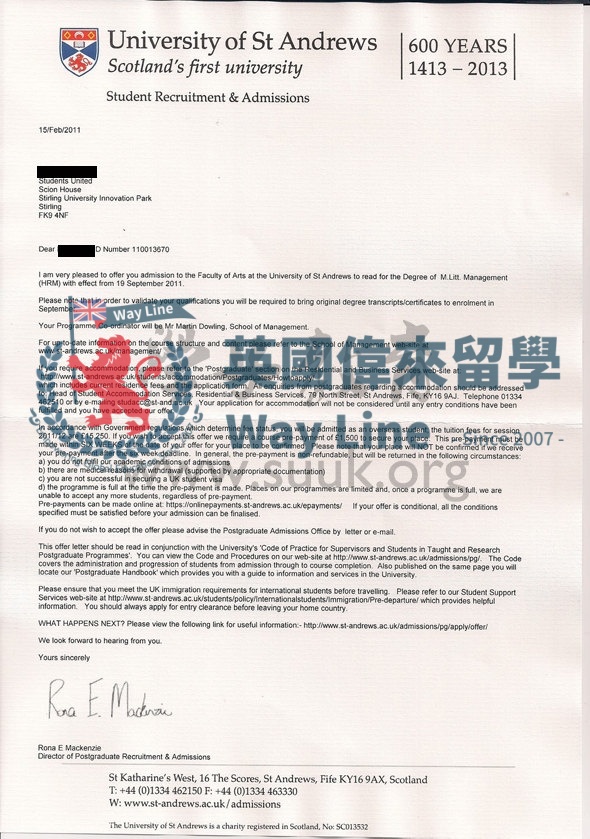 英國聖安德魯斯大學管理(人力資源管理)學碩士