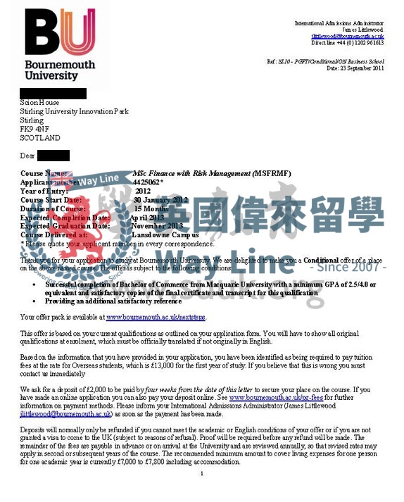 英國伯恩茅斯大學金融和風險管理學碩士