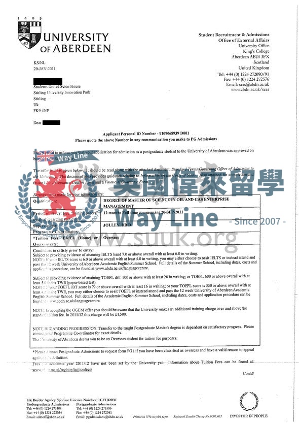 英國阿伯丁大學石油和天然氣工程管理學碩士