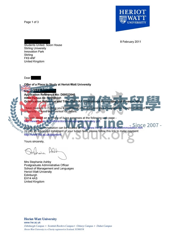 英國愛丁堡赫瑞瓦特大學國際會計和金融學碩士
