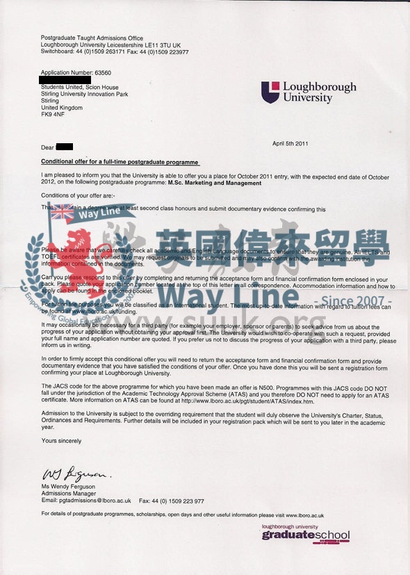 英國拉夫堡大學營銷和管理學碩士