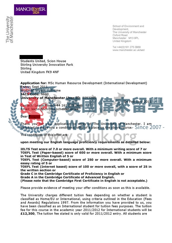 英國曼徹斯特大學人力資源發展(國際發展)學碩士