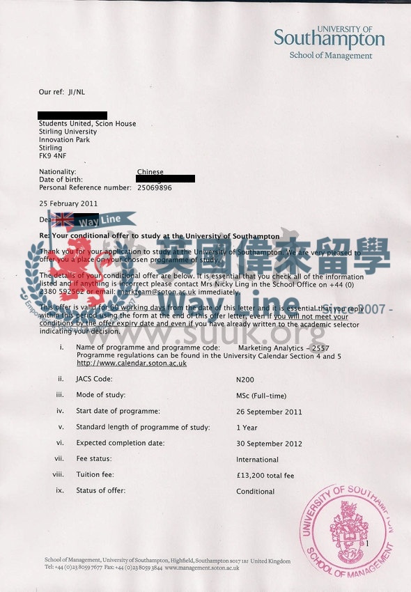 英國南安普頓大學市場分析學碩士