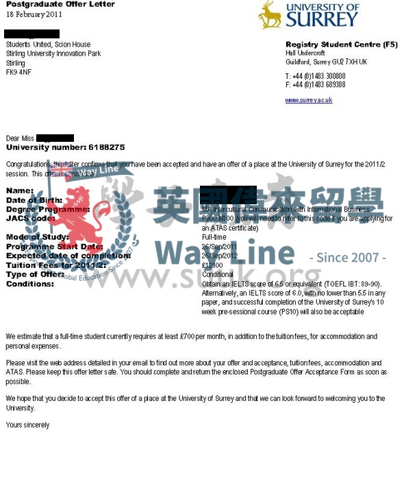 英國薩里大學跨文化交流和國際商務學碩士