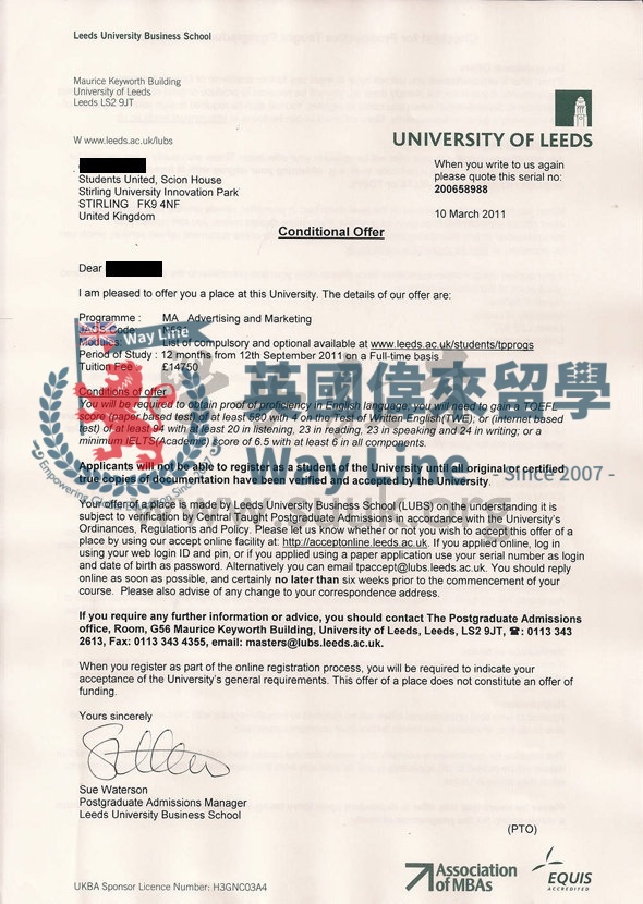 英國利茲大學廣告和市場營銷學碩士