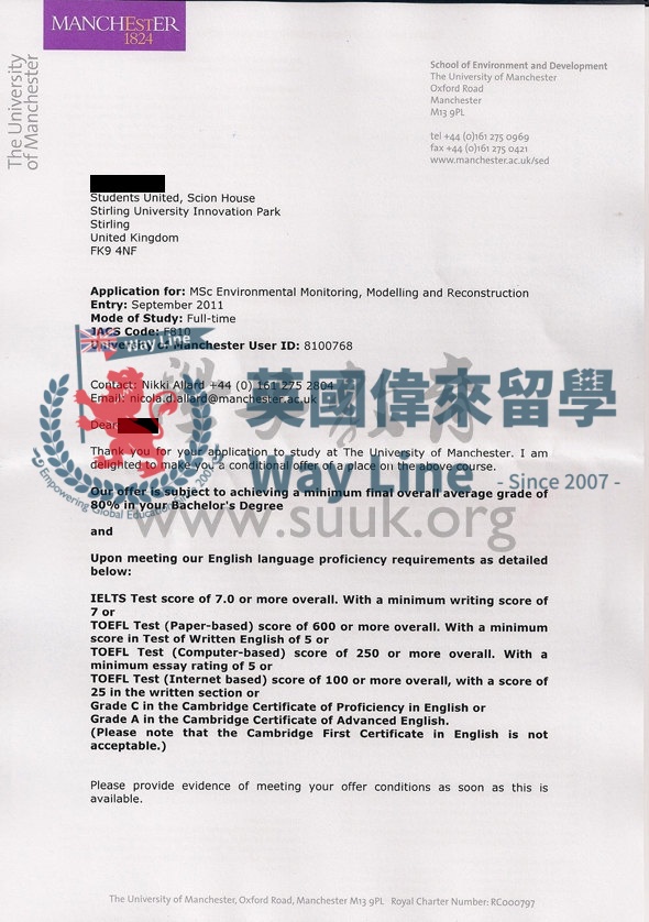 英國曼徹斯特大學環境監測，建模和重建學碩士