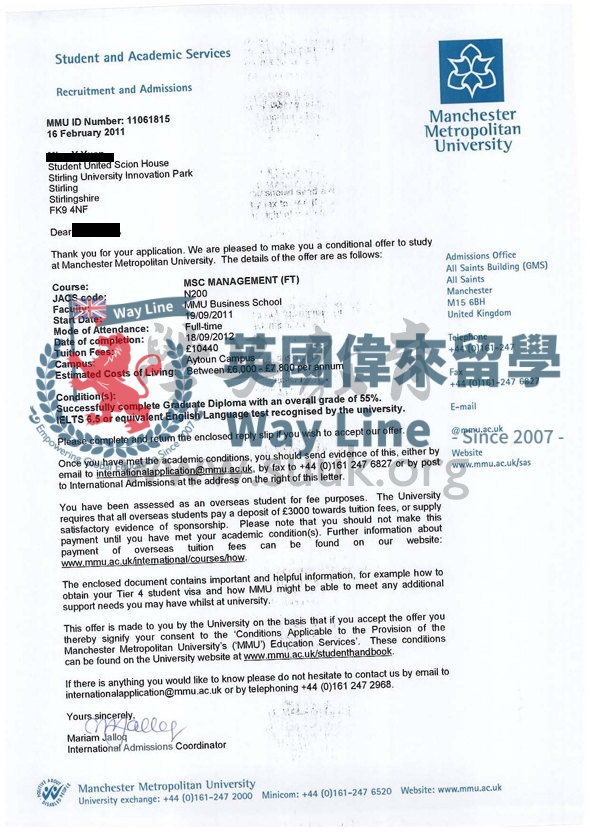 英國曼徹斯特城市大學管理學碩士