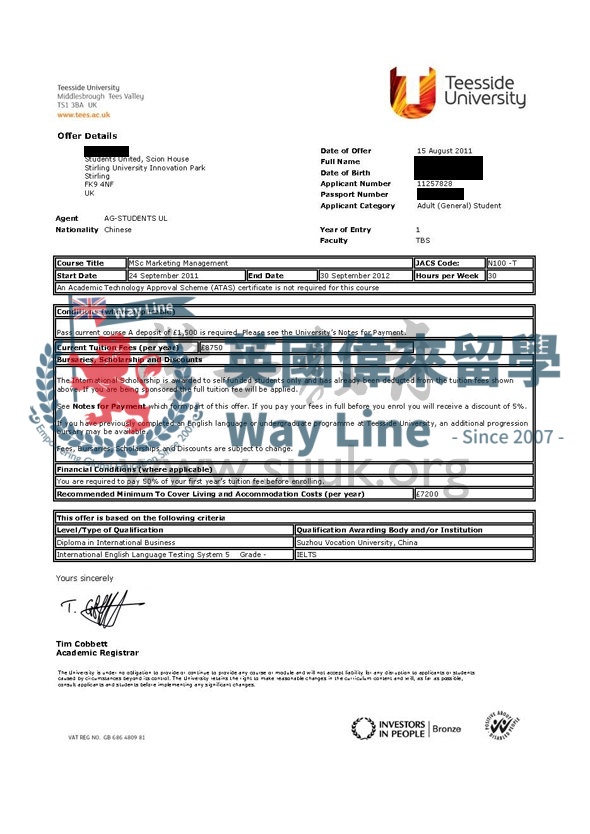 英國提賽德大學市場管理學碩士