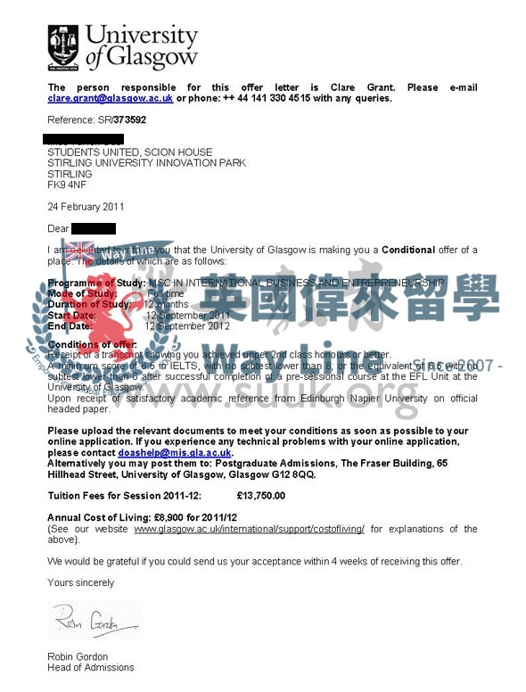 英國格拉斯哥大學國際商務和創業學碩士