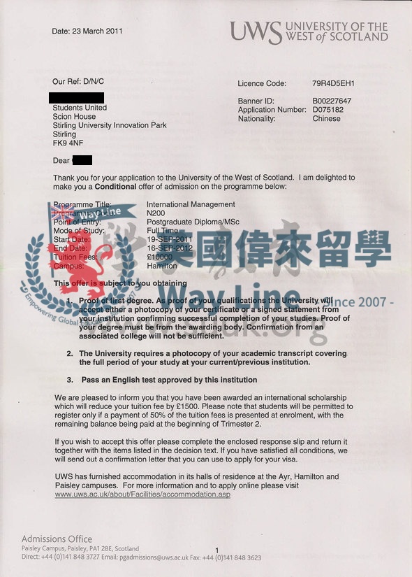 英國西蘇格蘭大學國際管理學碩士