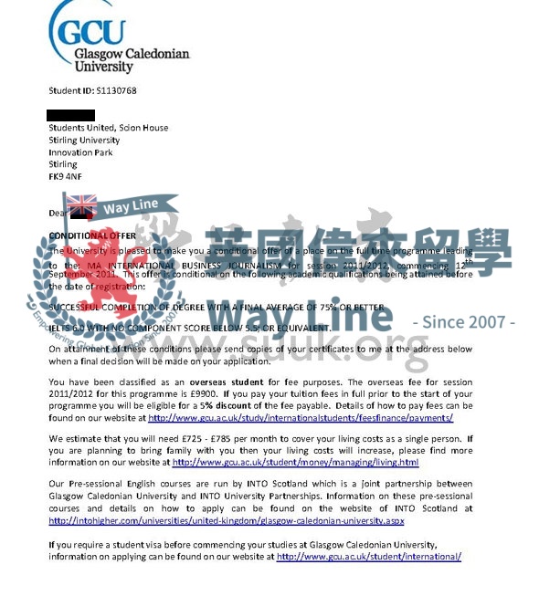 英國格拉斯哥喀裏多尼亞大學國際商務新聞學碩士