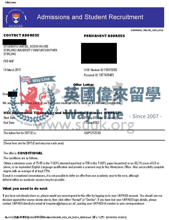 英國鄧迪大學信息技術和國際商務學碩士