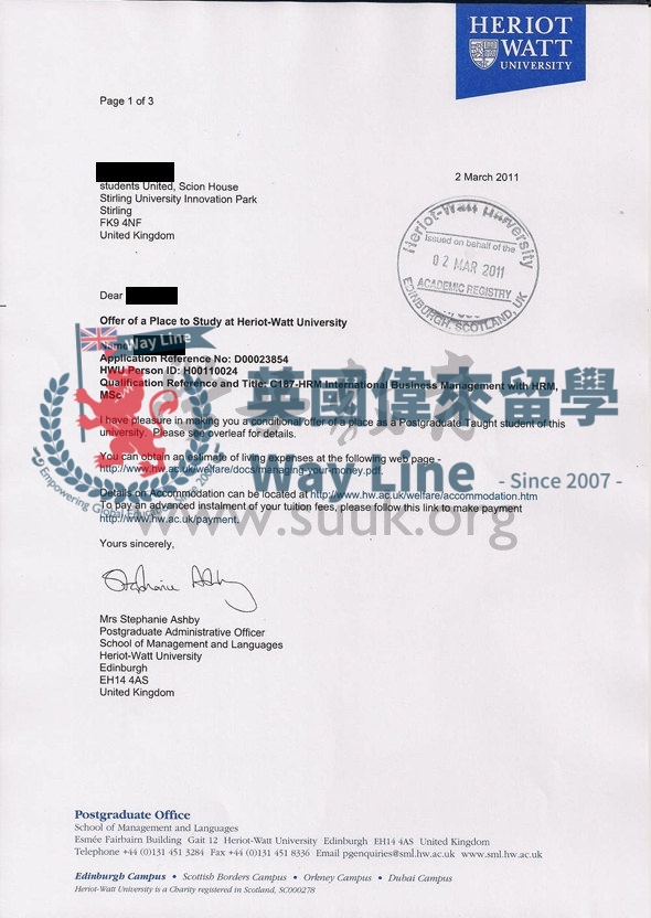 英國愛丁堡赫瑞瓦特大學國際商務管理和人力資源管理學碩士