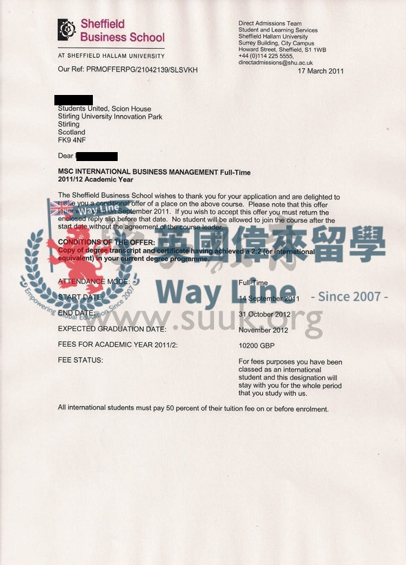 英國謝菲爾德哈雷姆大學國際商務管理學碩士