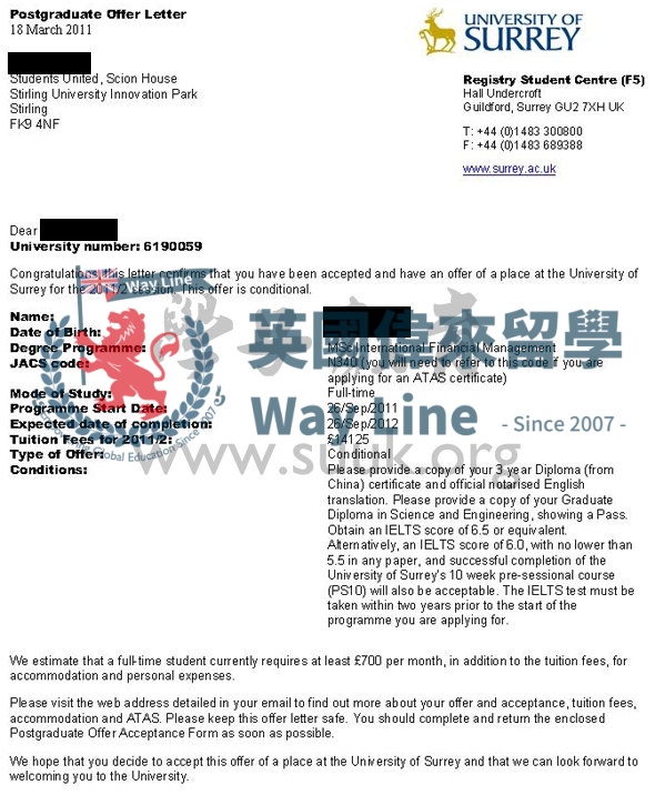 英國薩里大學國際金融管理學碩士