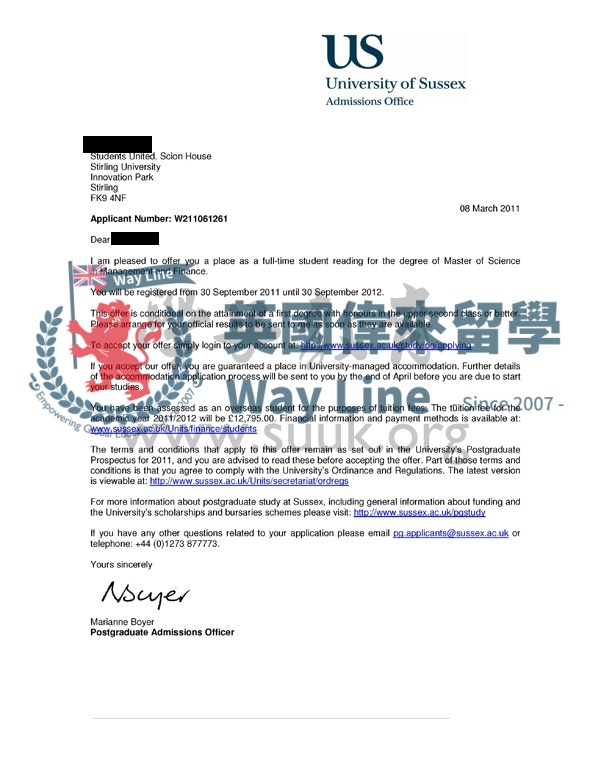 英國薩塞克斯大學管理和金融學碩士