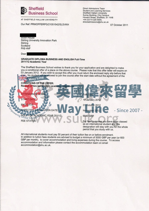 英國謝菲爾德哈雷姆大學商務和英語學碩士預科