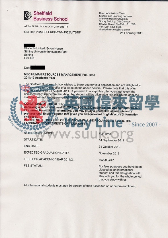 英國謝菲爾德哈雷姆大學人力資源管理學碩士