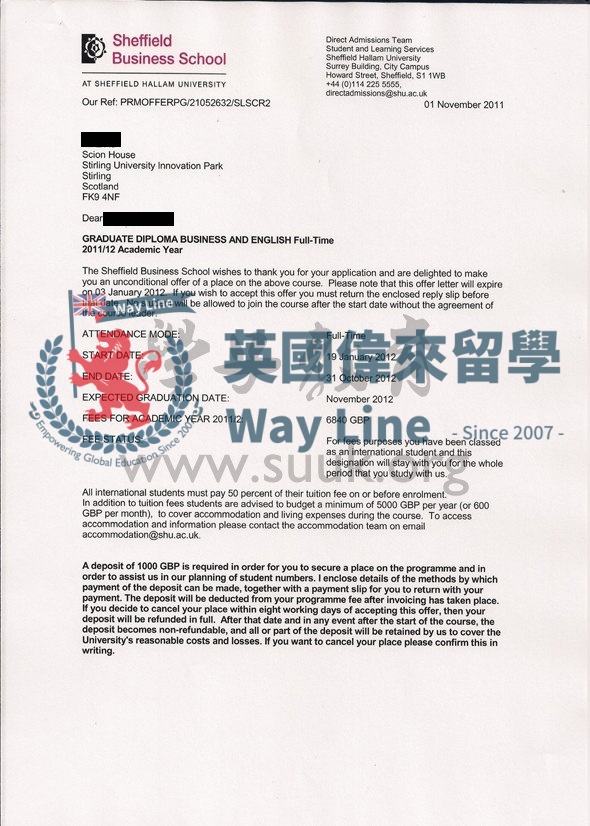 英國謝菲爾德哈雷姆大學商務和英語碩士預科