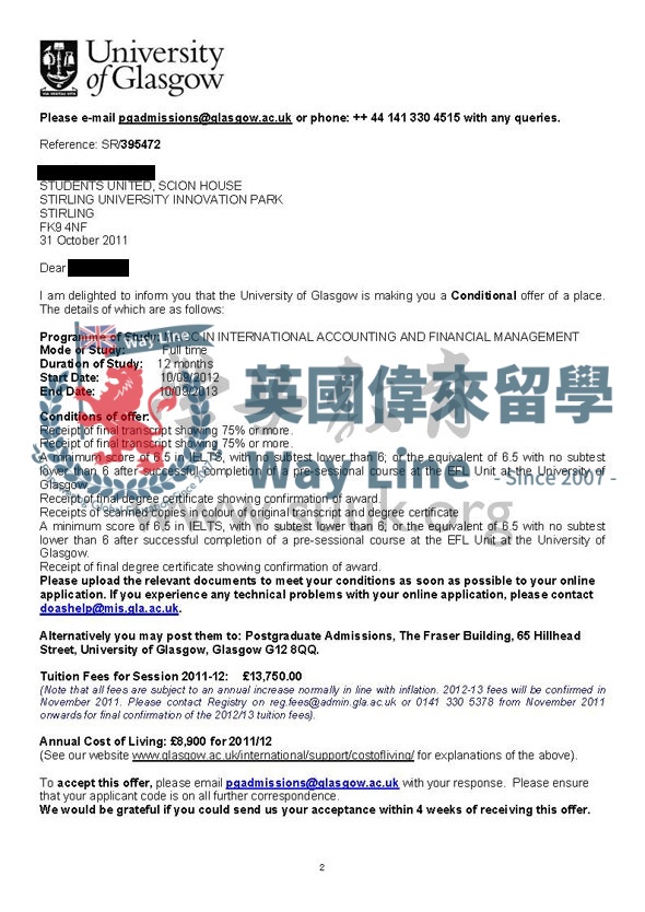 英國格拉斯哥大學國際會計和金融管理學碩士