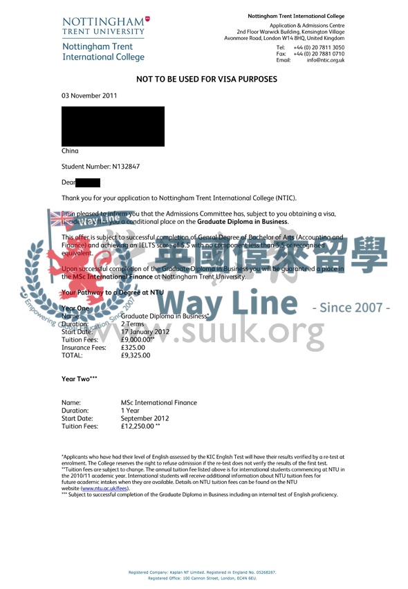 英國諾丁漢特倫特大學商務學碩士預科