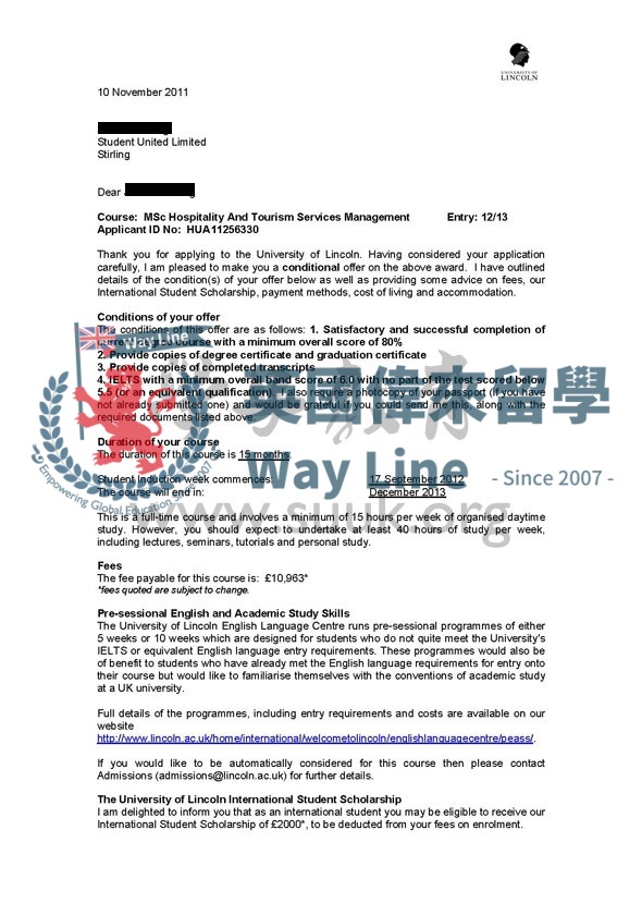 英國林肯大學酒店和旅遊服務管理學碩士