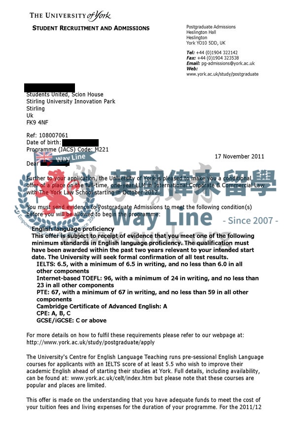 英國約克大學國際企業和商業法學碩士