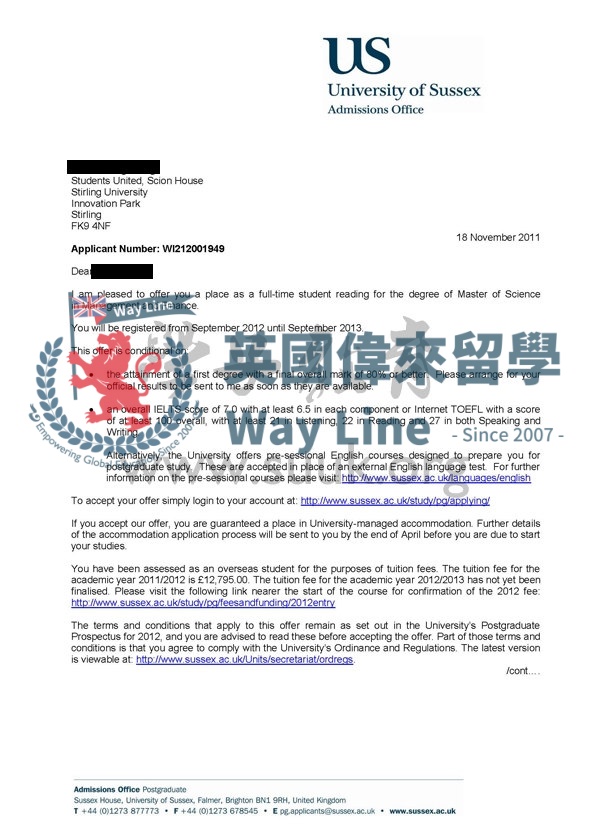 英國薩塞克斯大學管理和金融學碩士