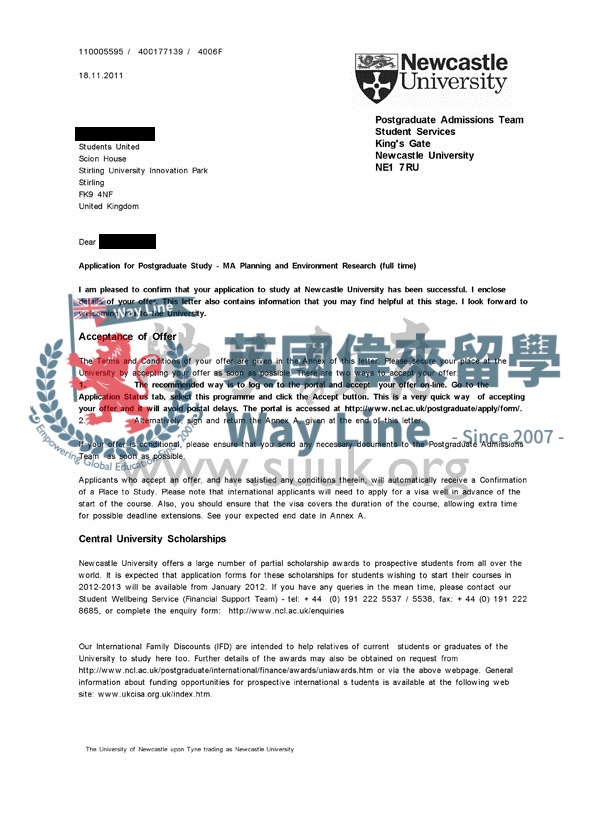 英國紐卡斯爾大學規劃和環境研究學碩士