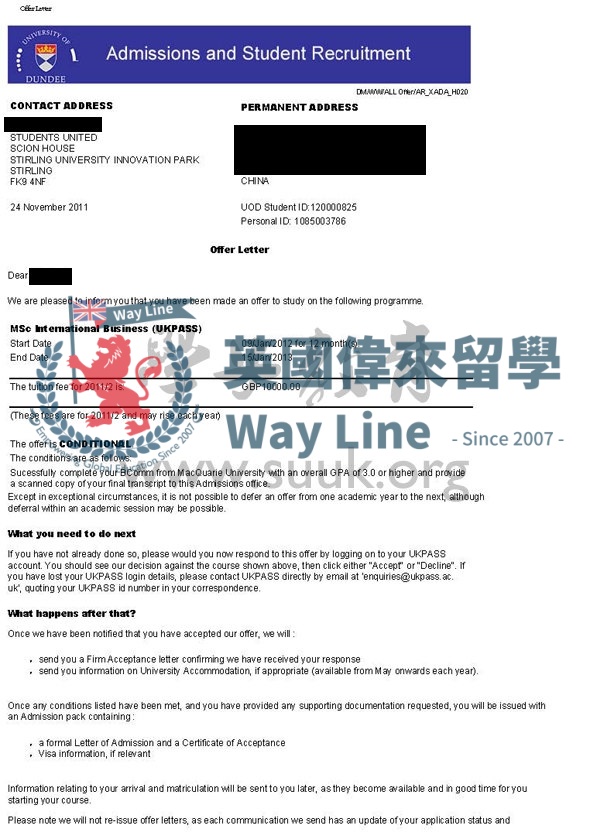 英國鄧迪大學國際商務學碩士