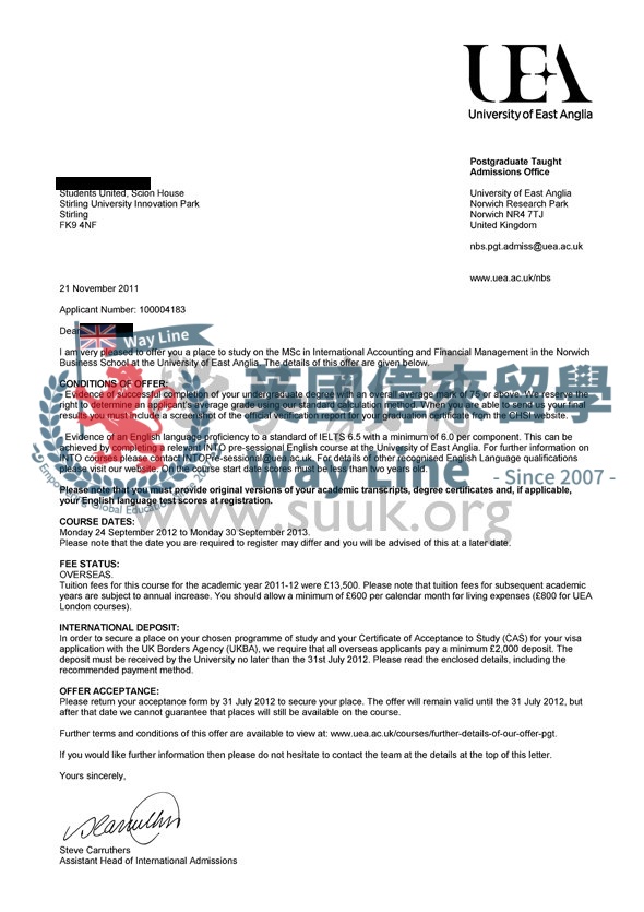 英國東英格利亞大學國際會計和金融管理學碩士