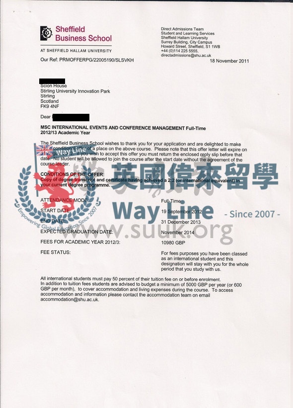 英國謝菲爾德哈雷姆大學國際展會和會議管理學碩士