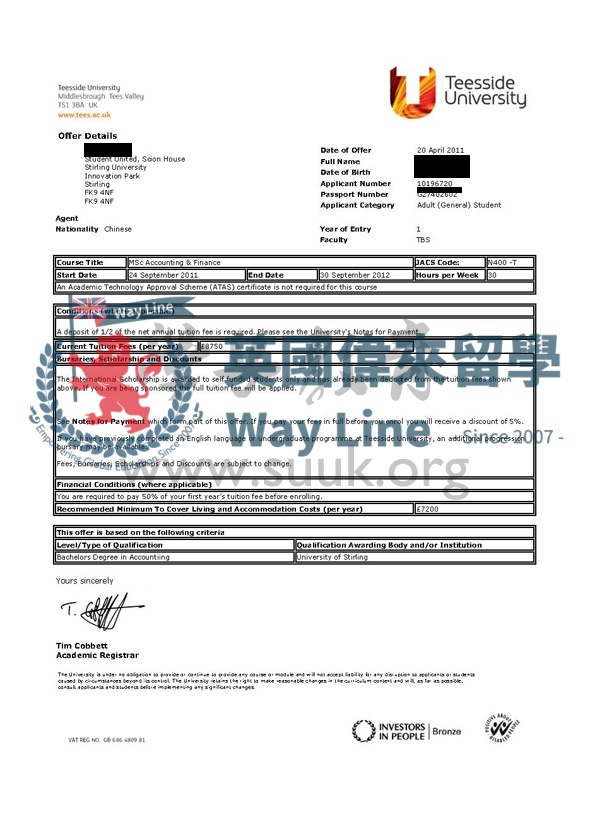 英國提賽德大學會計和金融學碩士