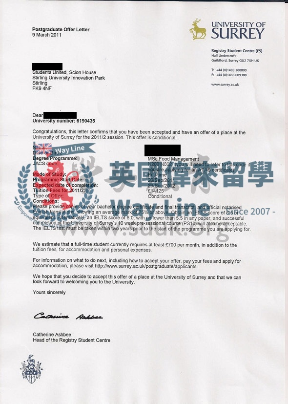 英國薩里大學食品管理學碩士