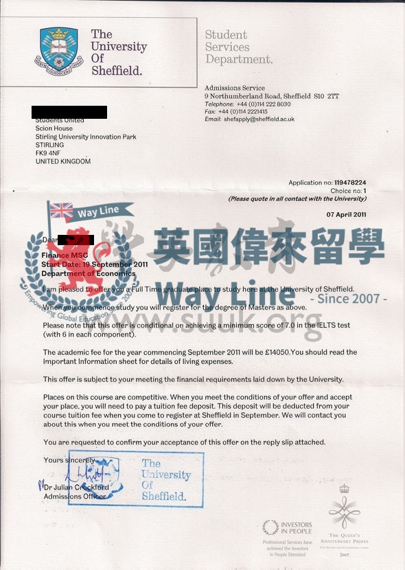 英國謝菲爾德大學金融學碩士
