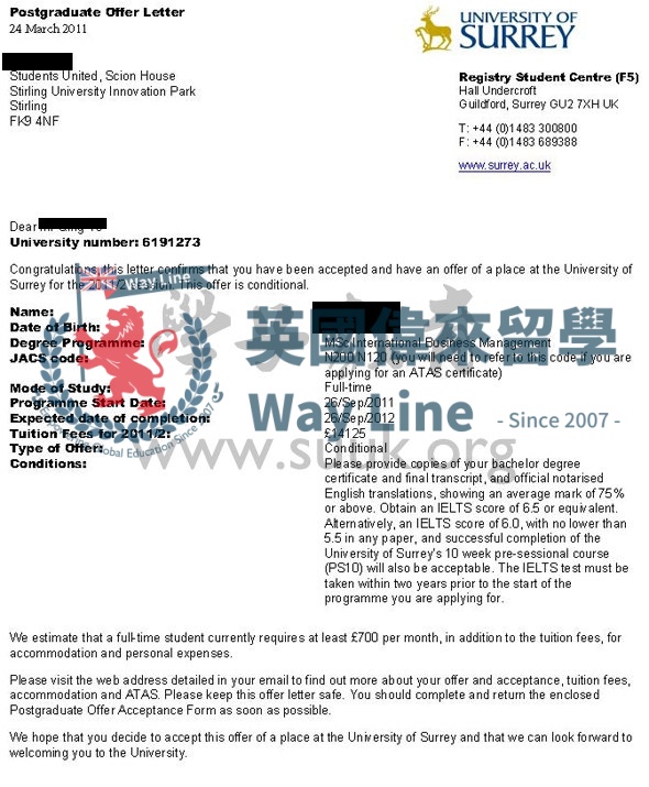 英國薩里大學國際商務管理學碩士