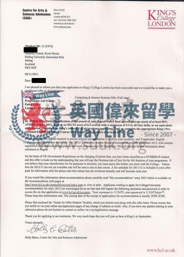 英國倫敦大學國王學院計算機和網絡系統學碩士