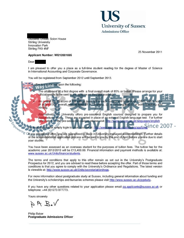 英國薩塞克斯大學國際會計和公司管理學碩士