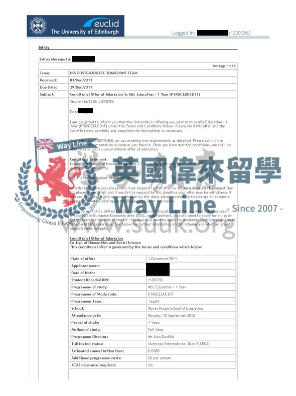 英國愛丁堡大學教育學碩士