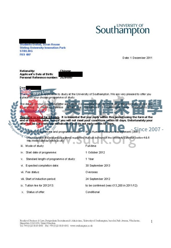 英國南安普頓大學人力資源管理學碩士