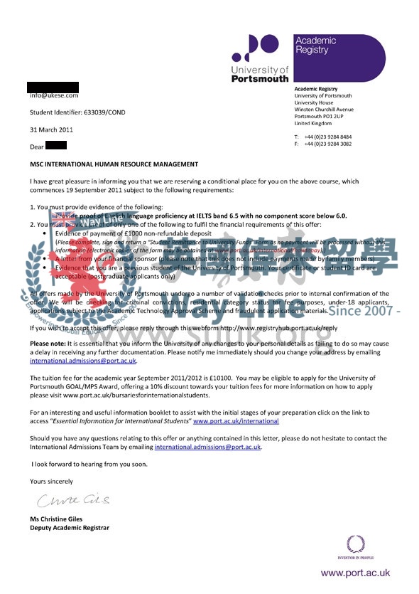 英國朴茨茅斯大學國際人力資源管理學碩士