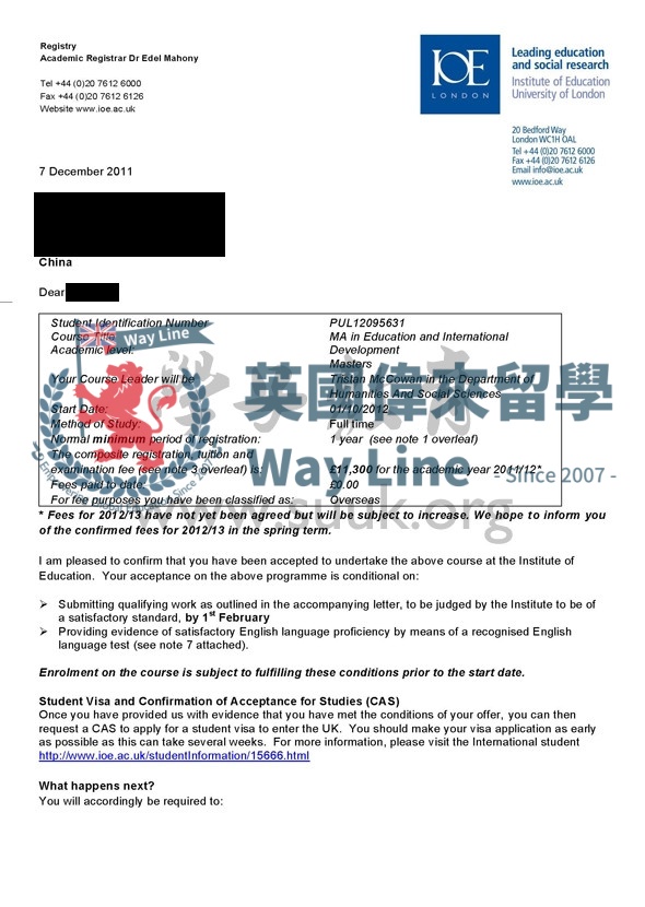 英國倫敦大學教育學院教育和國際發展學碩士