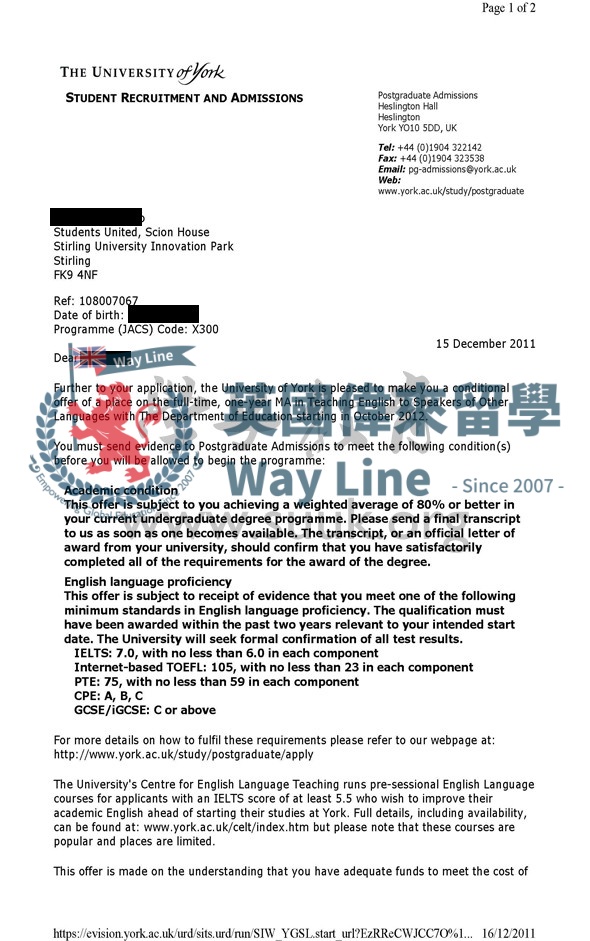 英國約克大學英語教學碩士