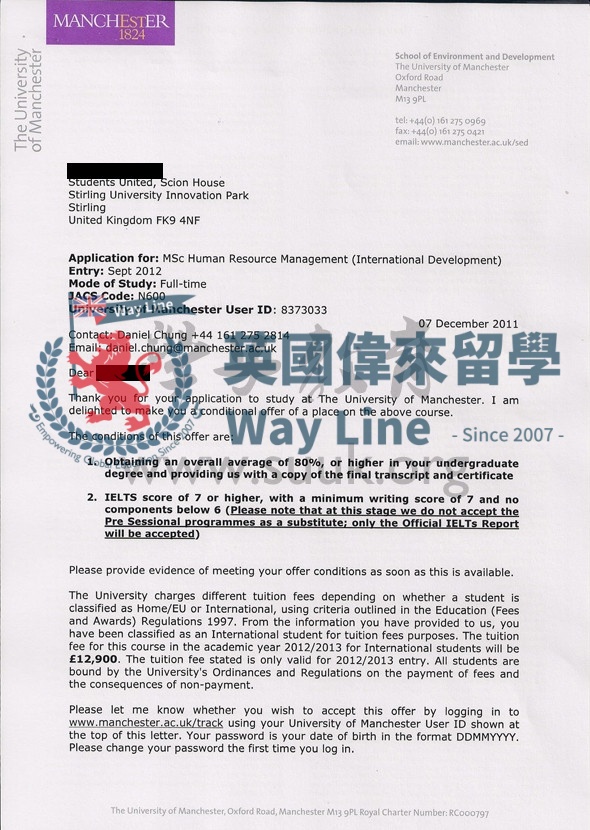 英國曼徹斯特大學人力資源管理(國際發展)學碩士