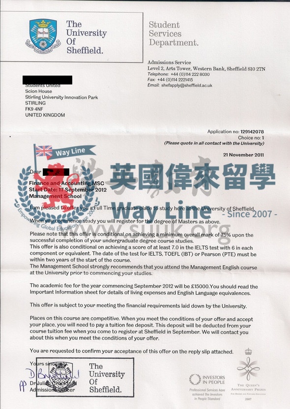英國謝菲爾德大學金融和會計學碩士