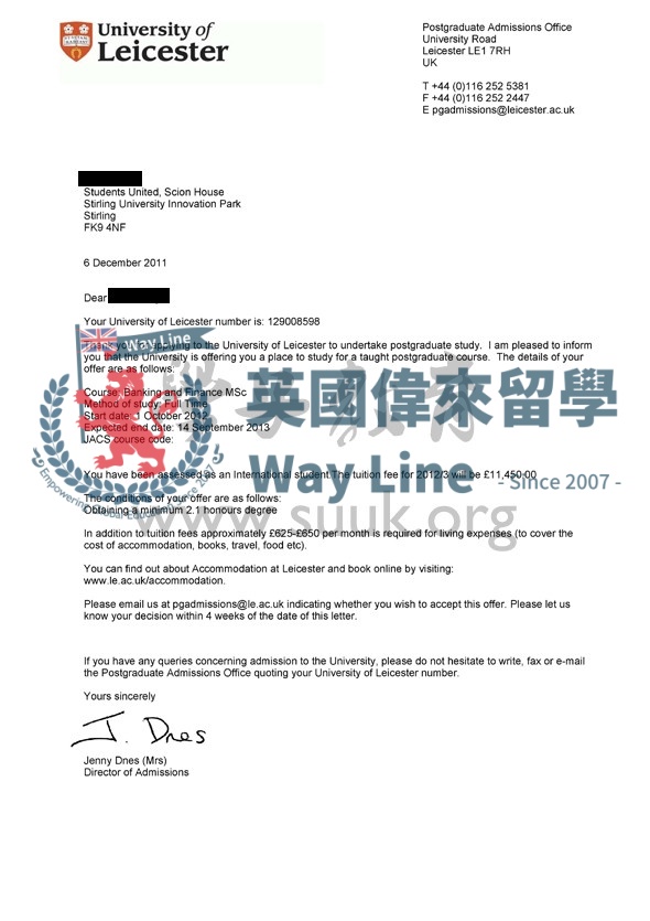 英國萊斯特大學銀行和金融學碩士
