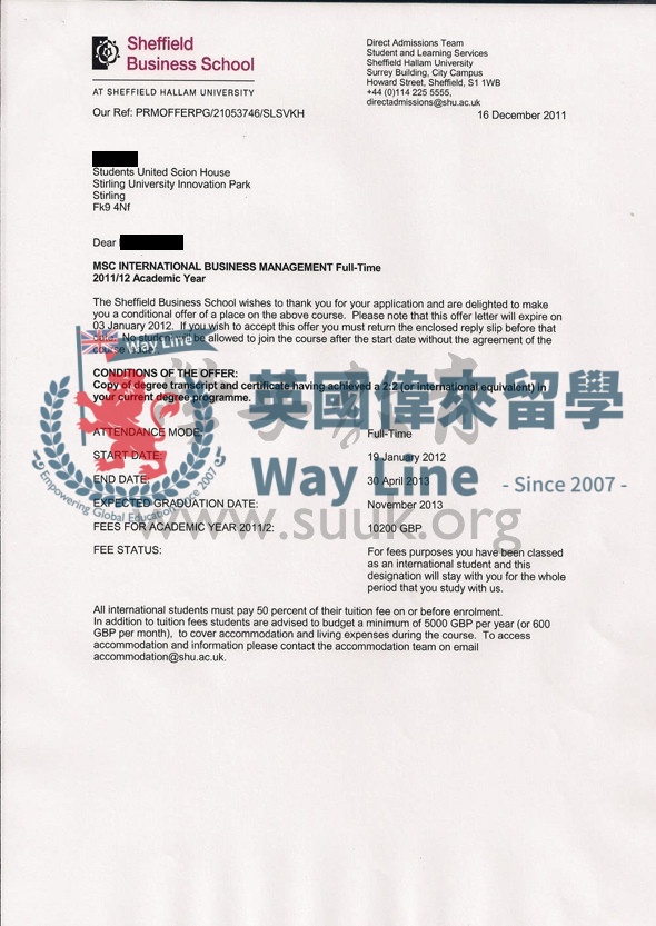 英國謝菲爾德哈雷姆大學國際商務管理學碩士