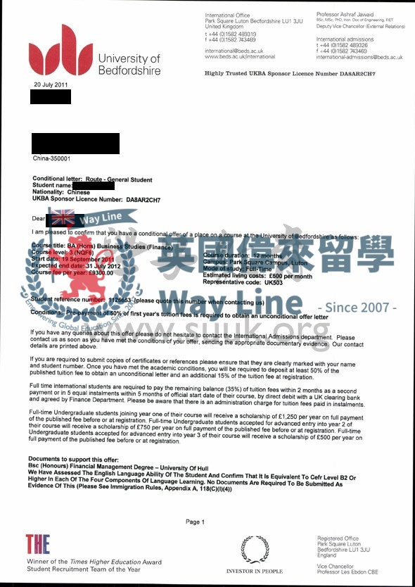 英國貝德福德大學商務(金融)學本科大三