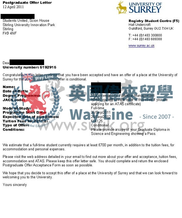 英國薩里大學國際金融管理學碩士