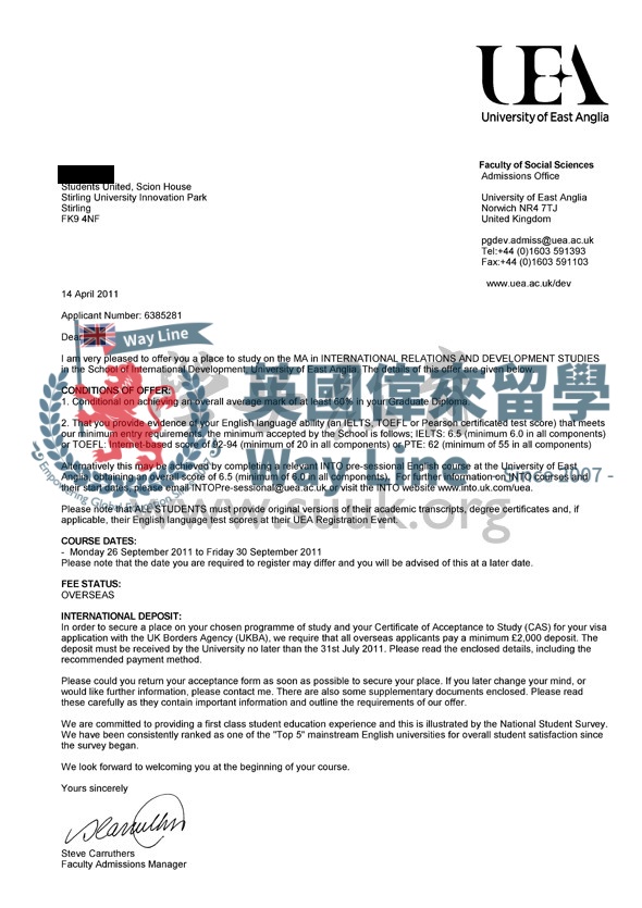 英國東英格利亞大學國際關係和發展研究學碩士